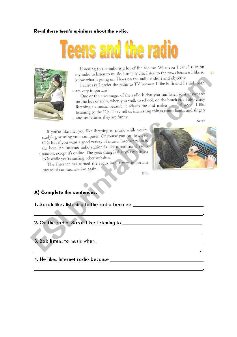 Teens and the radio worksheet