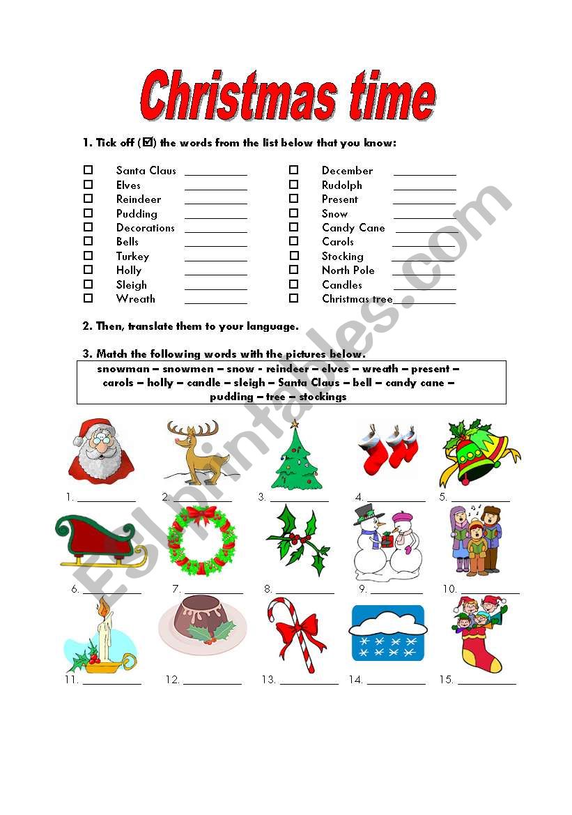 Its Christmas time worksheet