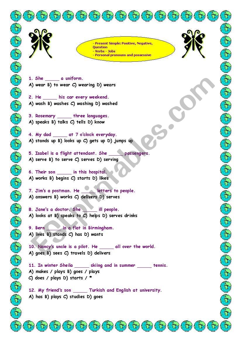 Present Simple,verbs-jobs,Personal pronouns and possessive adjectives