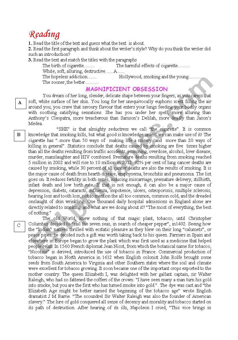 magnificient obsession worksheet