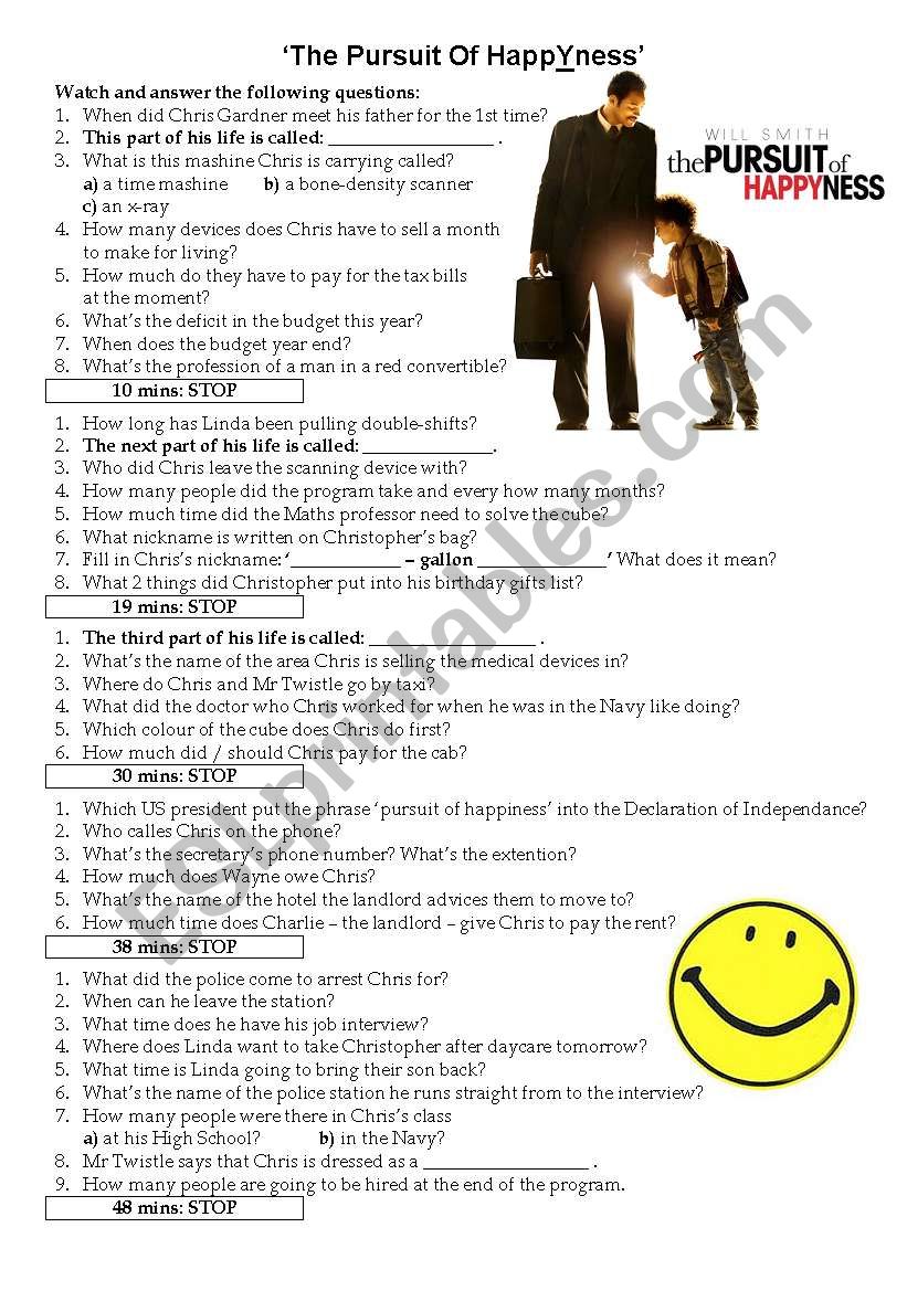 Movie Worksheet: Pursuit of HappYness - WITH KEY!!!