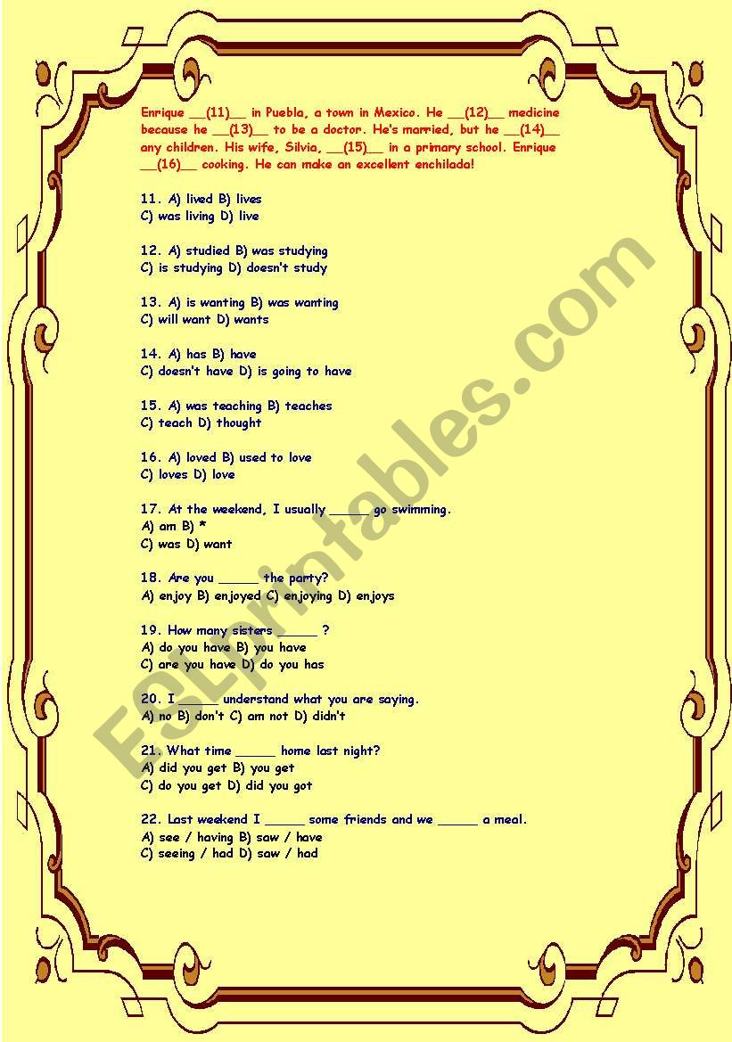 Present Past Future Tenses Questions With Who Why How Much Phrases With More Than One Meaning Esl Worksheet By Huzis09