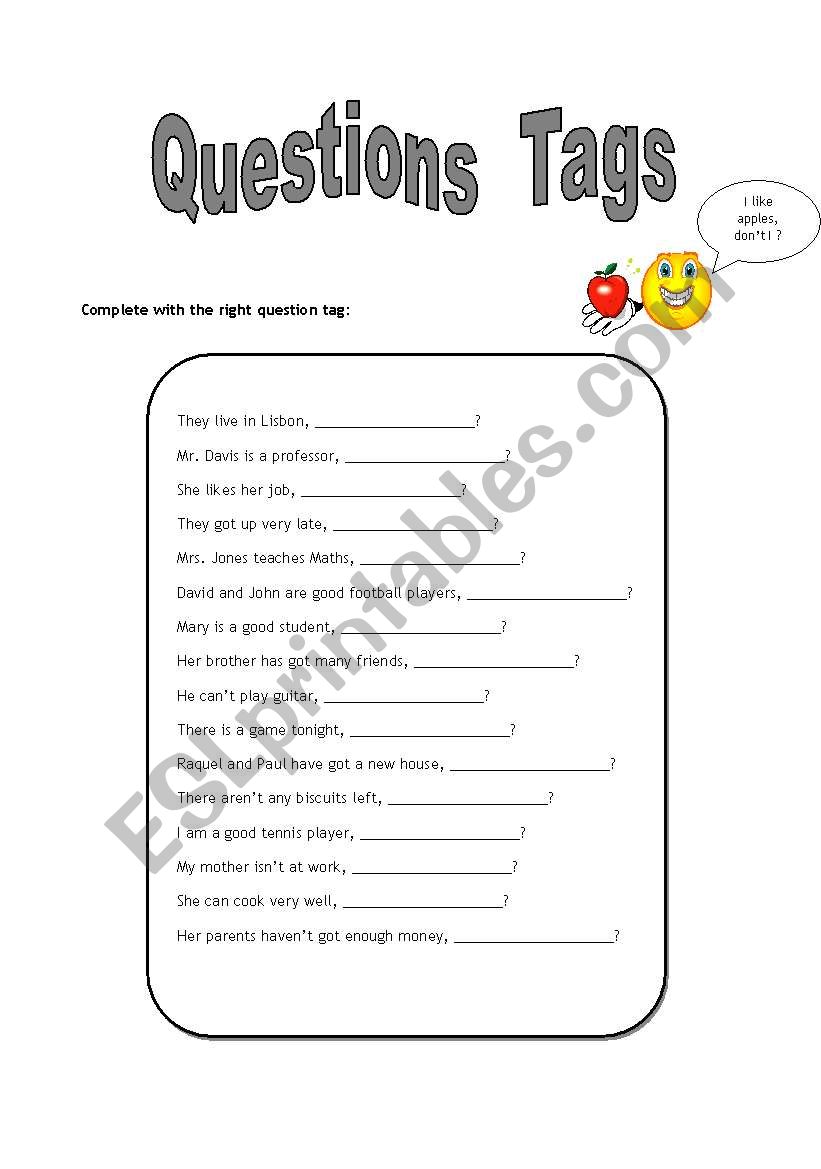 questions tags worksheet