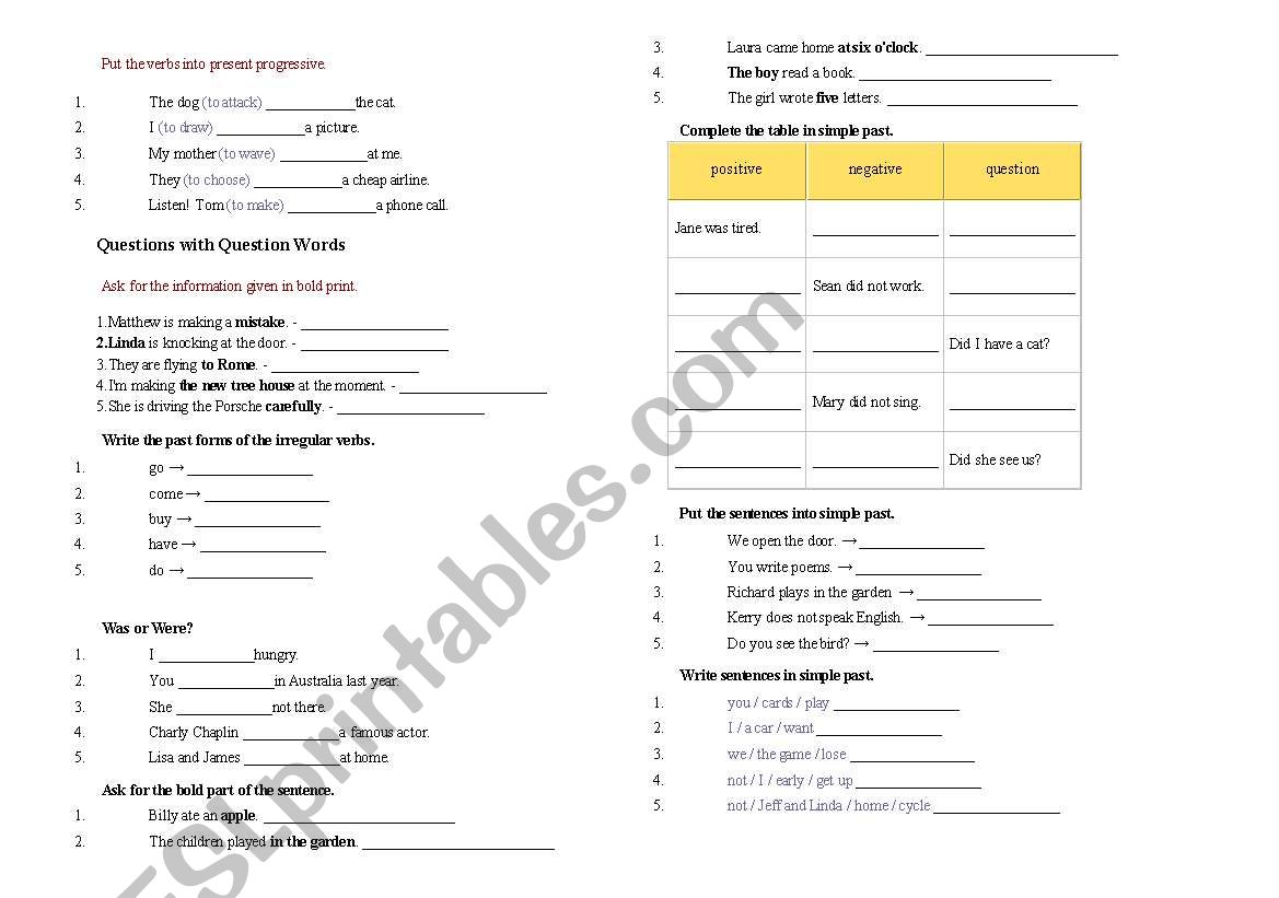 Present Cont-past simple worksheet