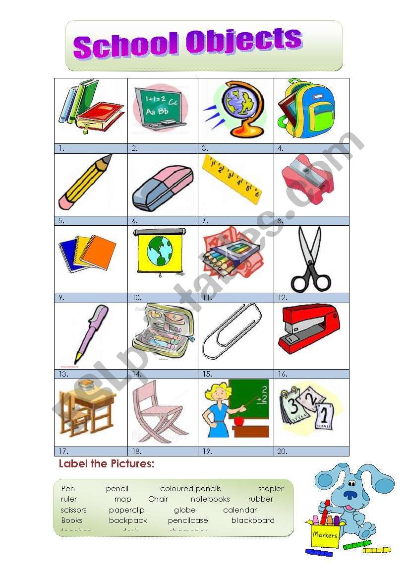 School Objects worksheet