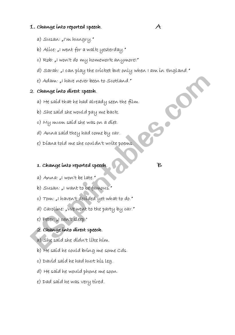 Reported speech - a very short test - two groups