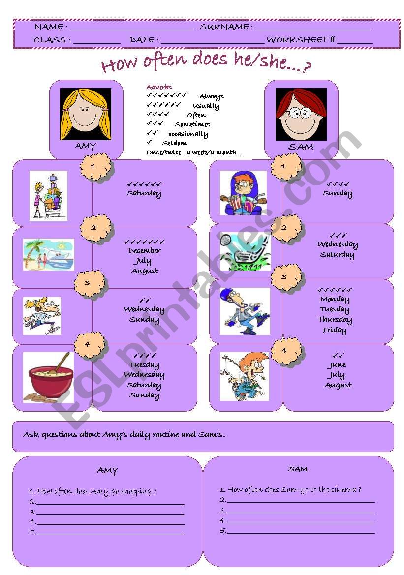 How often does he/she ...? worksheet