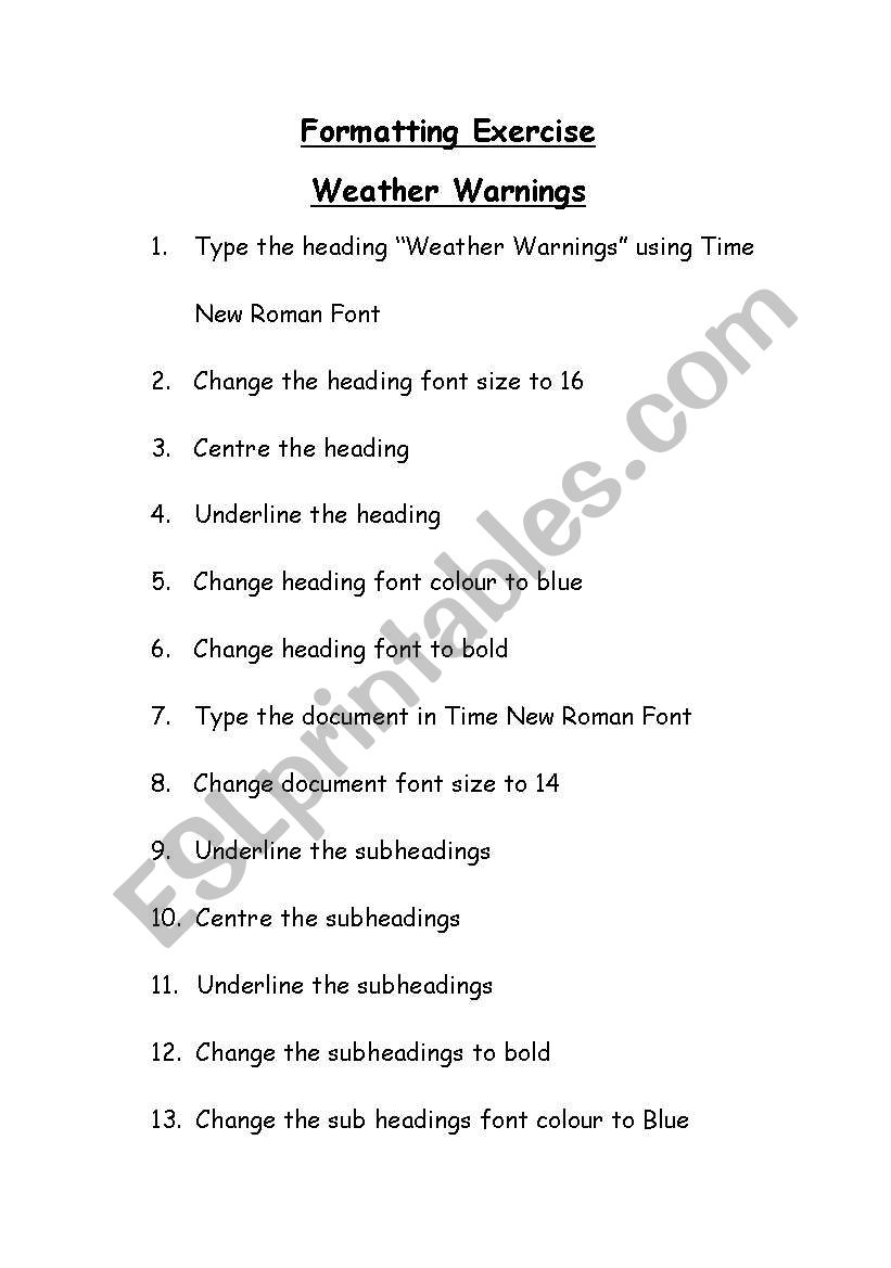 Weather worksheet