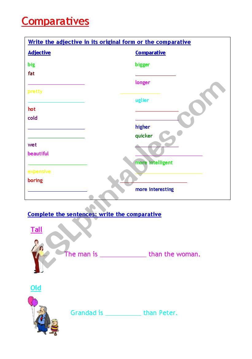 Comparatives (regular only) worksheet