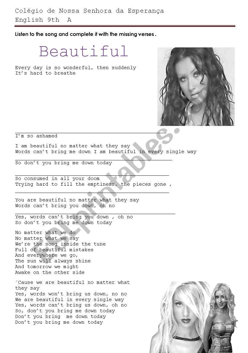 Comprehension Test - Beautiful by Christina Aguilera