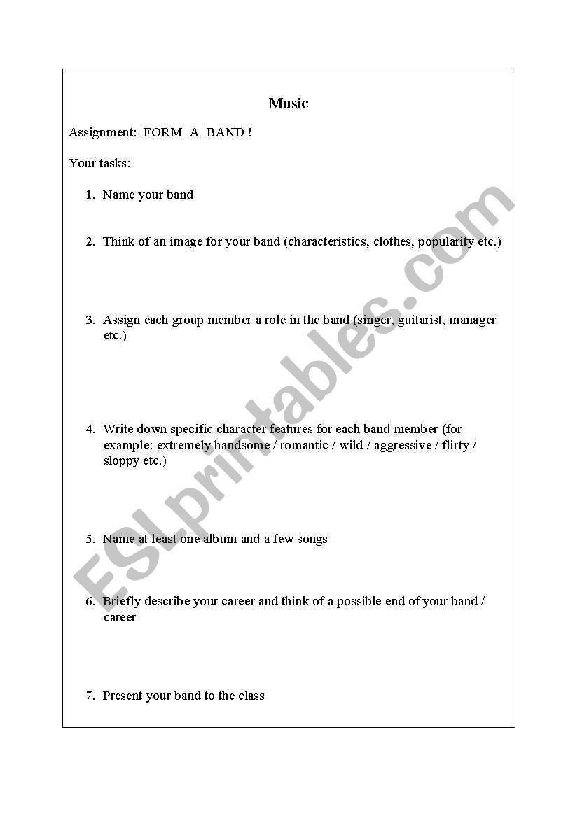 Make a band worksheet