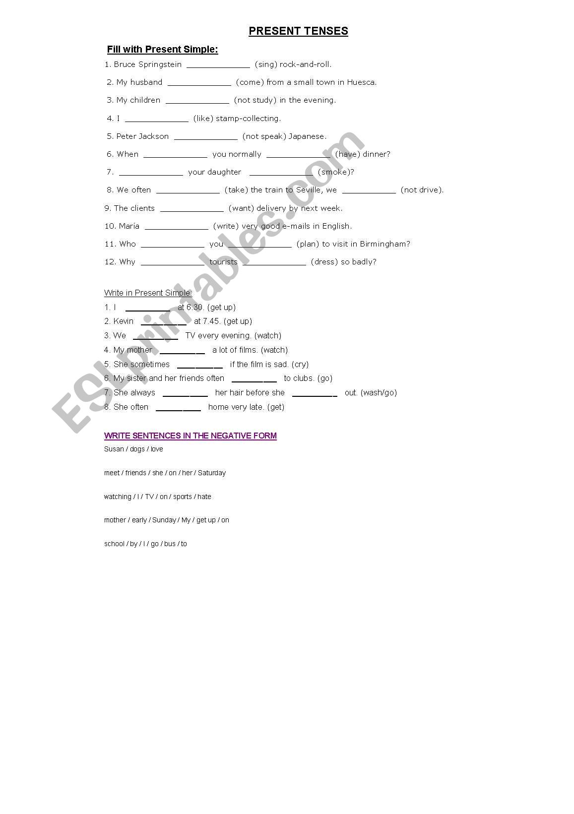 Present Tenses 1 worksheet