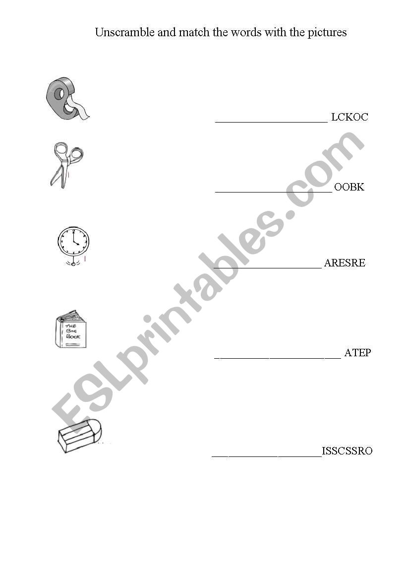 unscramble and match worksheet