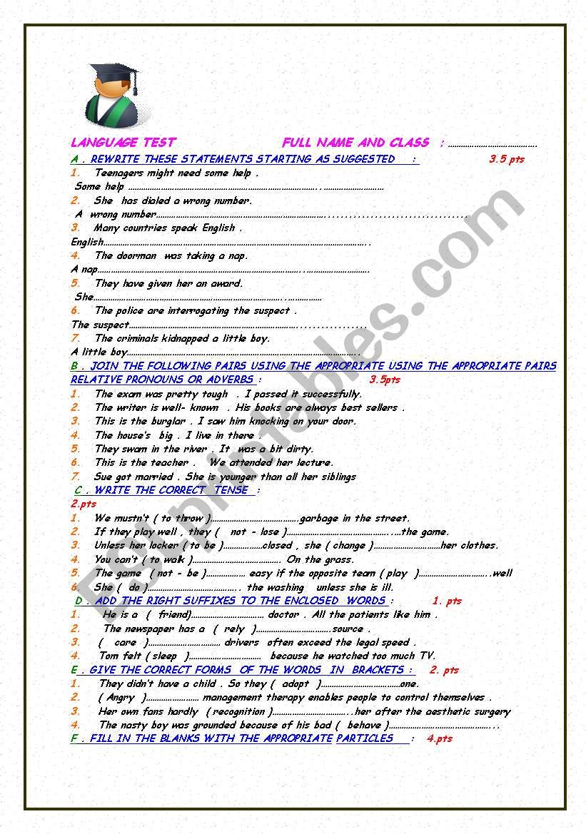 A LANGUAGE QUIZ  worksheet