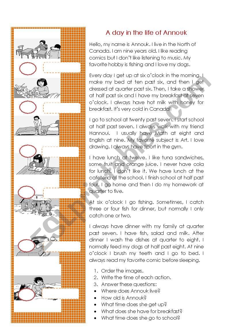 A day in the life of Annouk worksheet