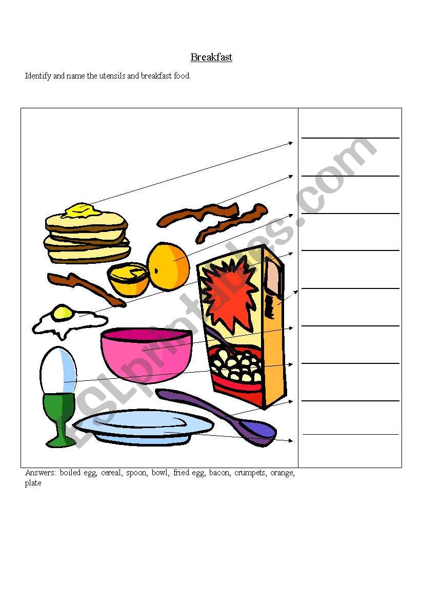 breakfast foods worksheet