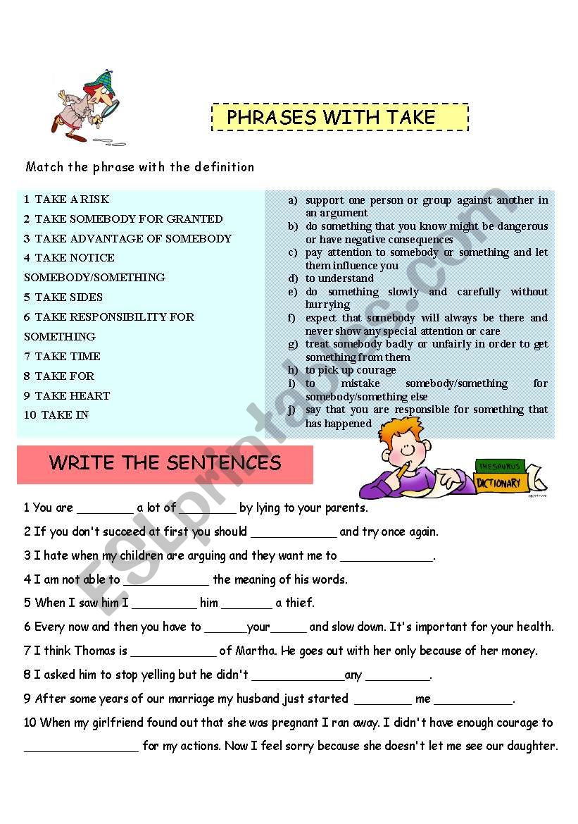 Phrases with take worksheet