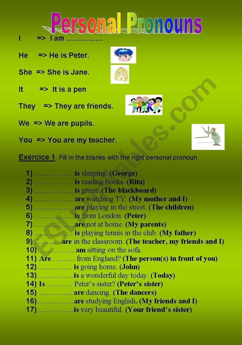 Personal PRonouns worksheet