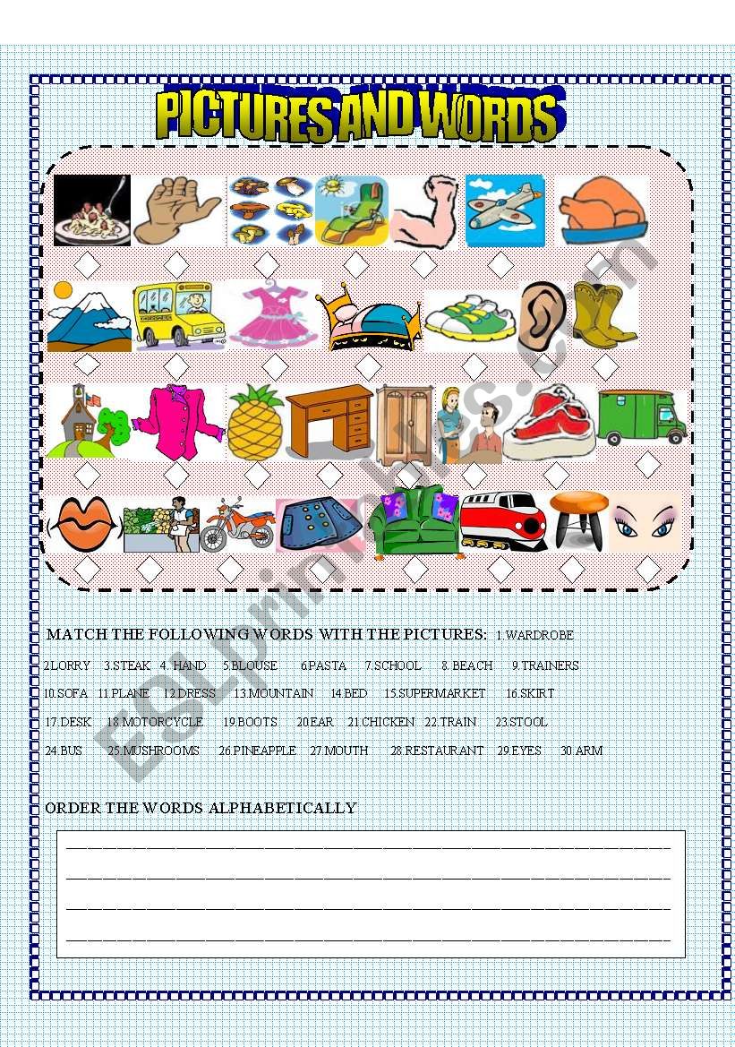 PICTURES AND WORDS  worksheet