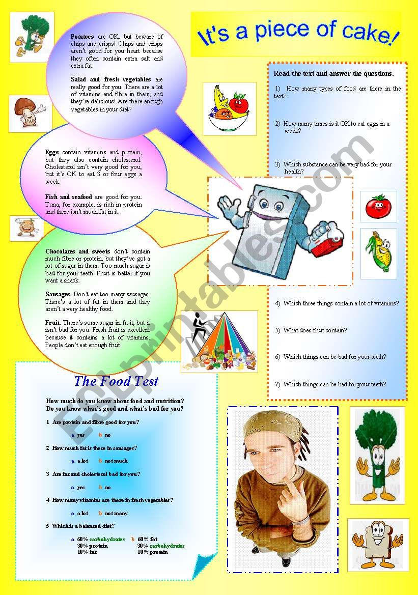 Its a piece of cake! Reading + Comprehension exercises + Food test  + Spanish omelette recipe + Writing (directions to cook)