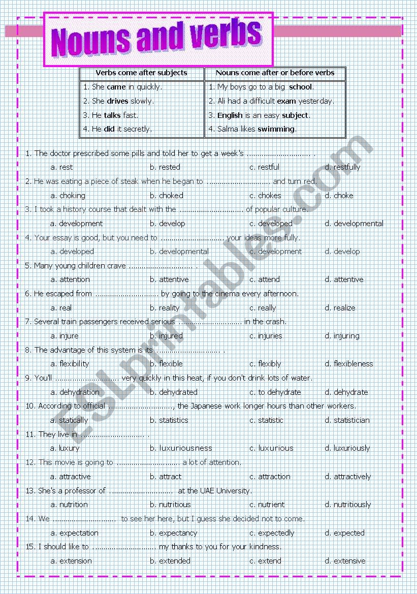 Nouns and verbs  worksheet