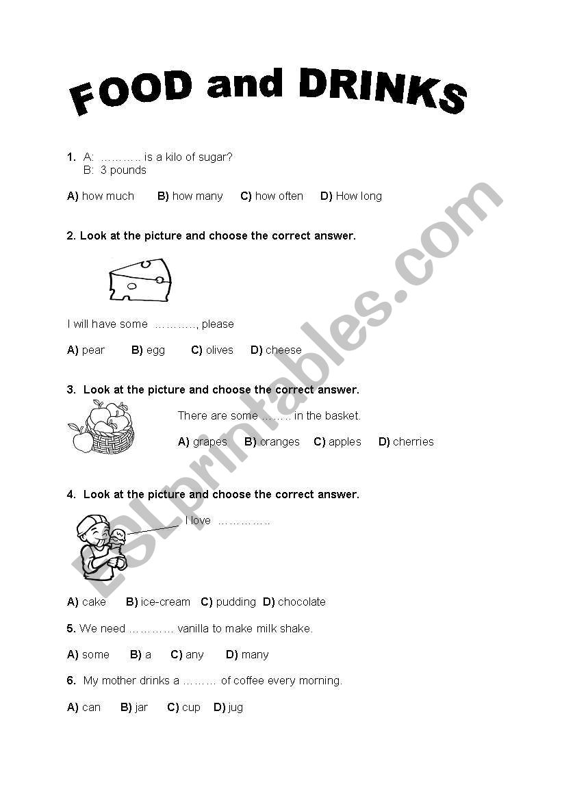 FOOD and DRINKS worksheet