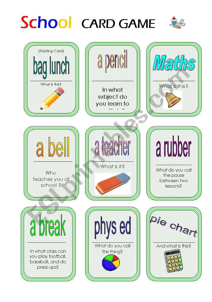 School Card Game (3 pages) worksheet