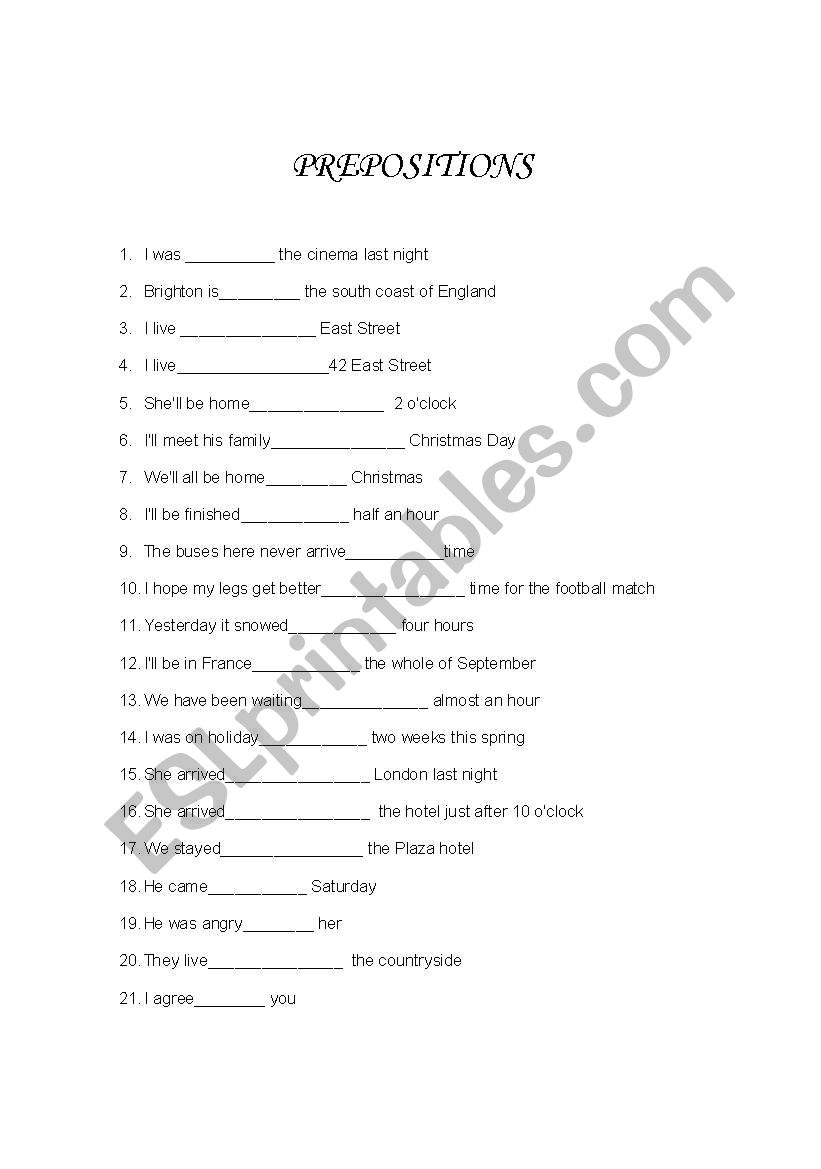 Prepositions worksheet