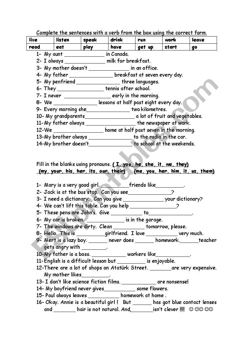 GAP FILLING-present simple,object pronouns