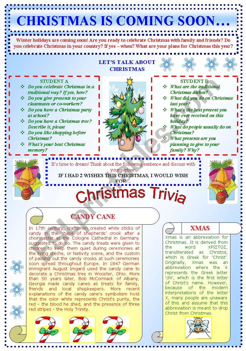 Christmas is coming soon!  worksheet