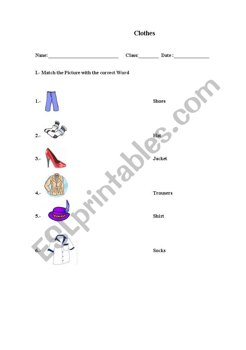  clothes  worksheet