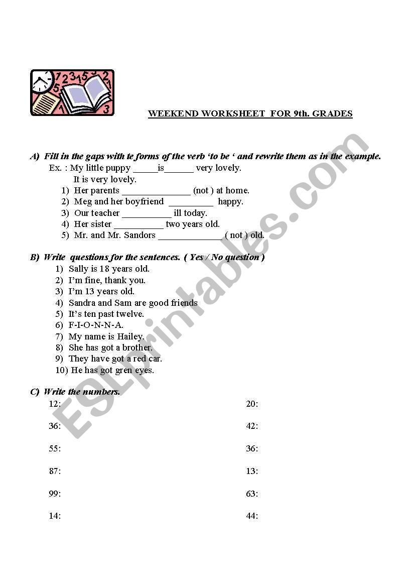 Worksheet for Revision worksheet