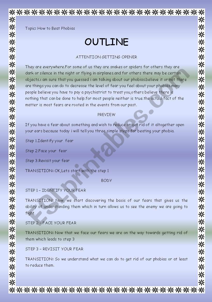 Phobias worksheet