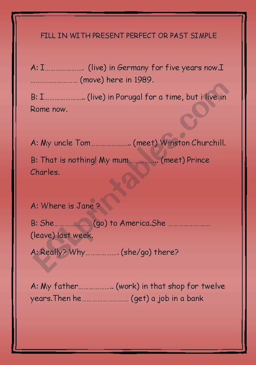 PRESENT PERFECT/PAST SIMPLE worksheet