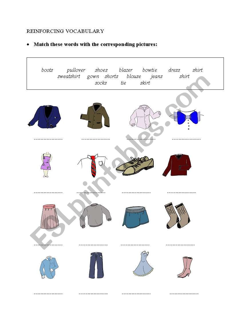 clothes matching activity worksheet