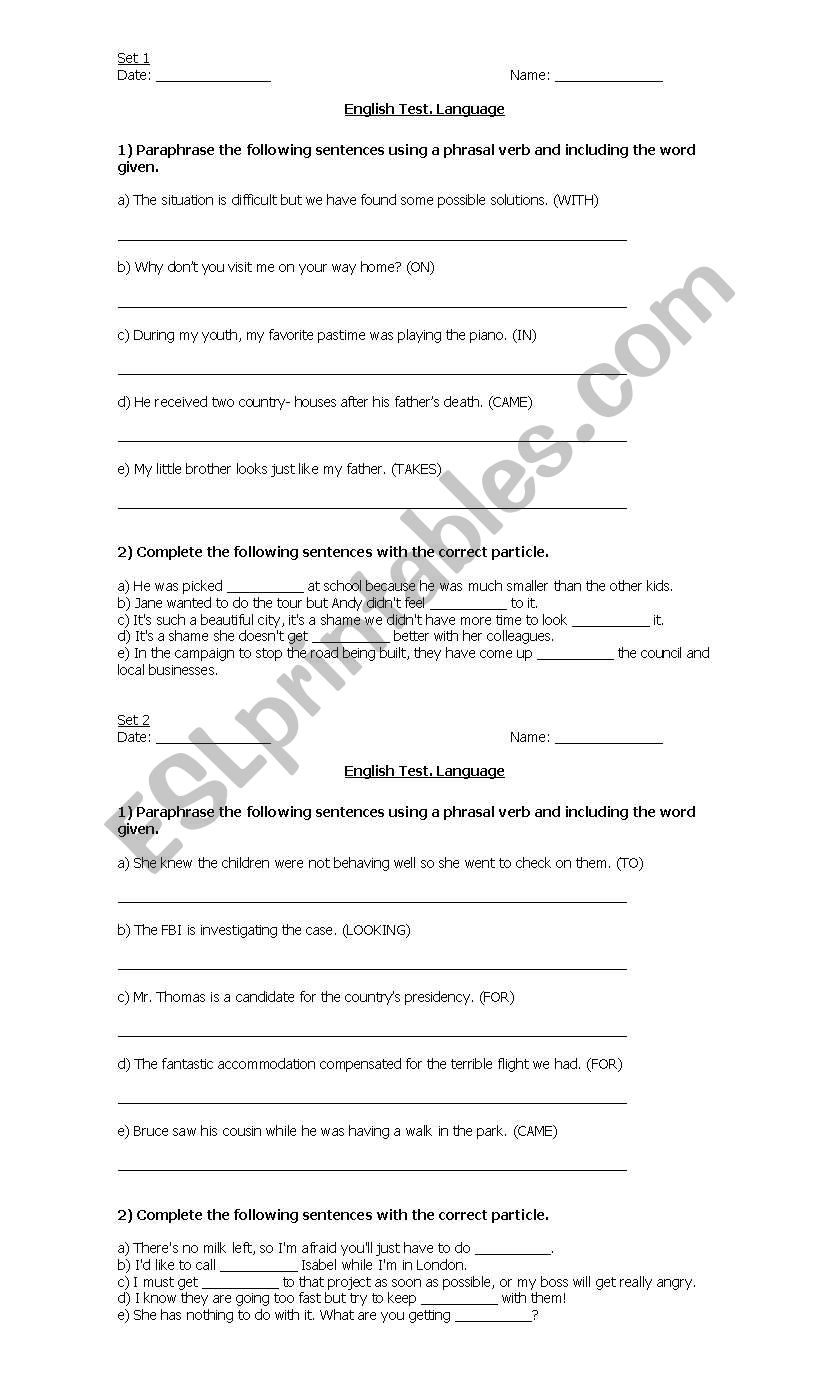 Phrasals worksheet