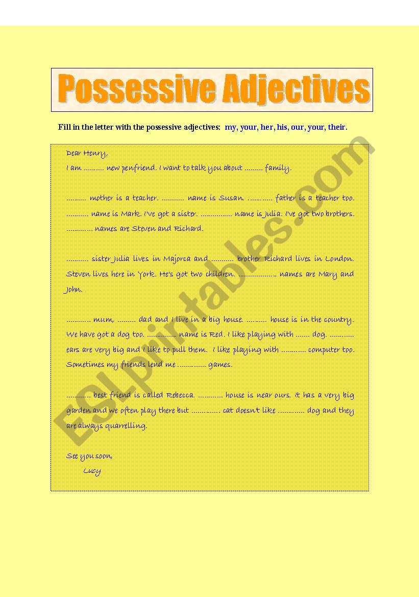 POSSESSIVE ADJECTIVES worksheet