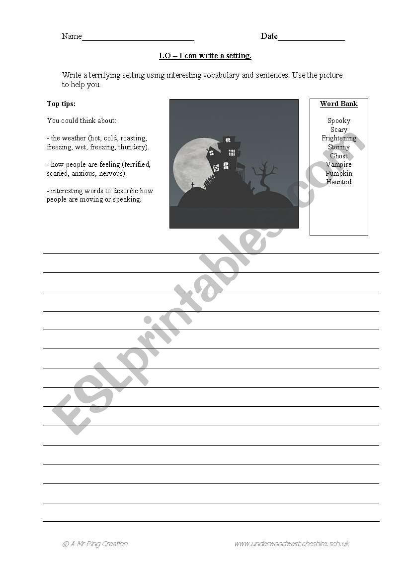 Writing a setting worksheet