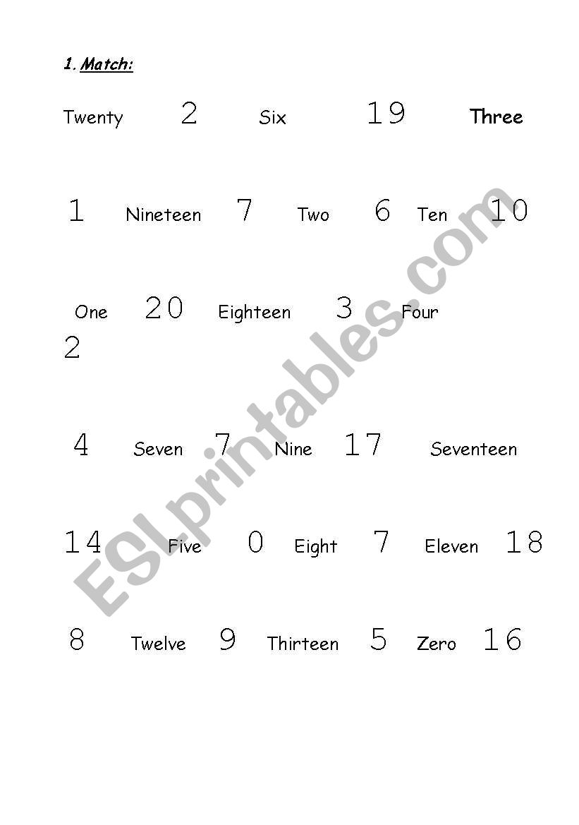 Numbers 1-20 worksheet