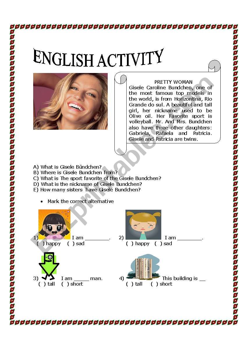 Text about Gisele Bundchen worksheet