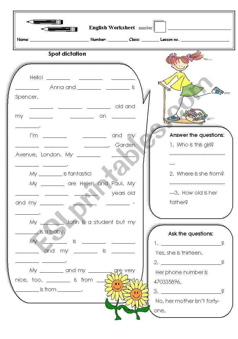 Spot dictation worksheet