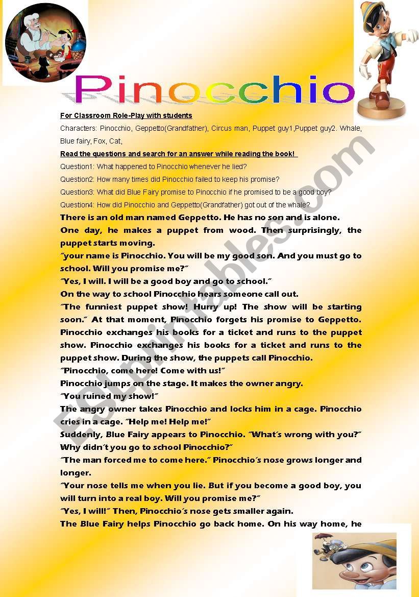 Pinocchio Story Book worksheet