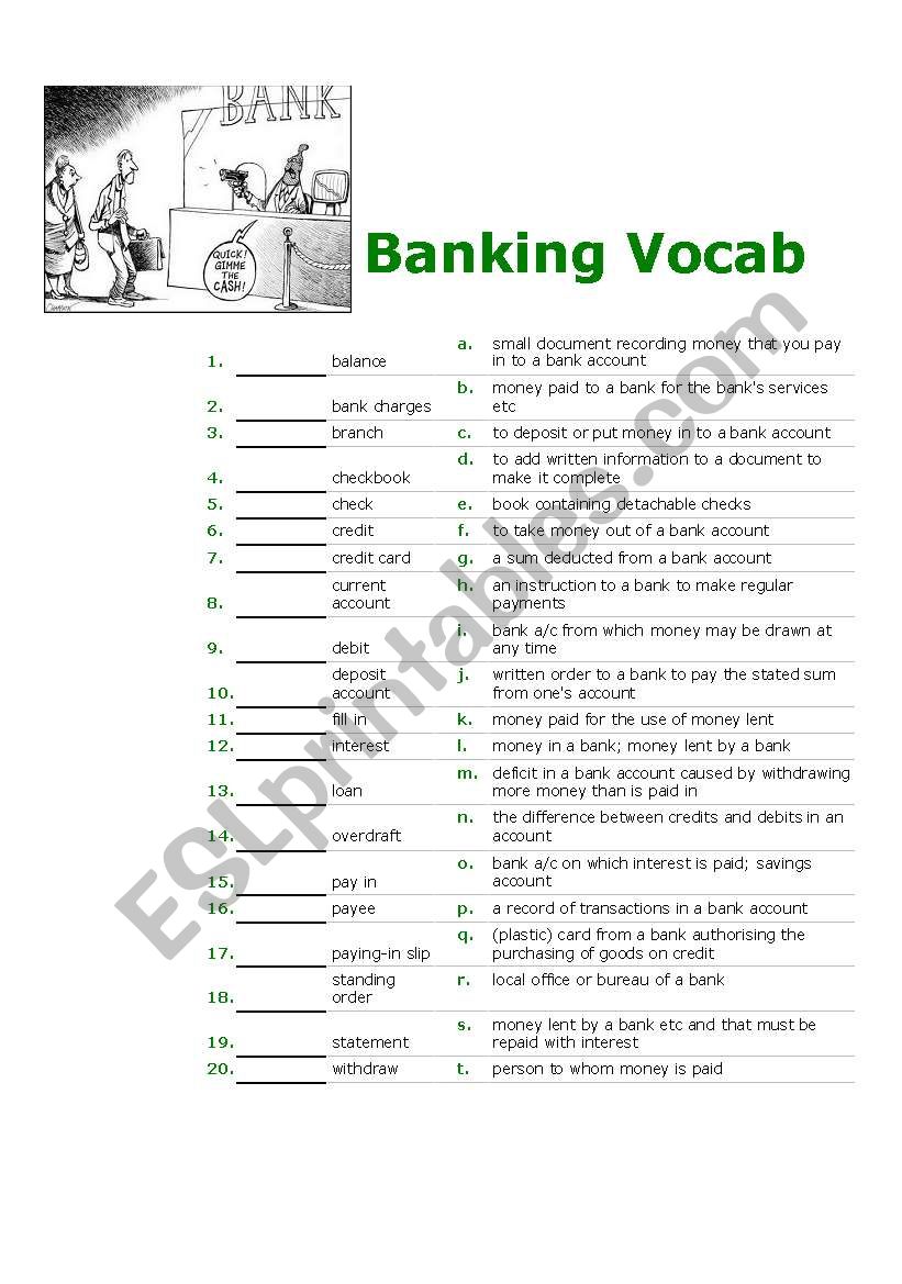 Banking Vocab worksheet