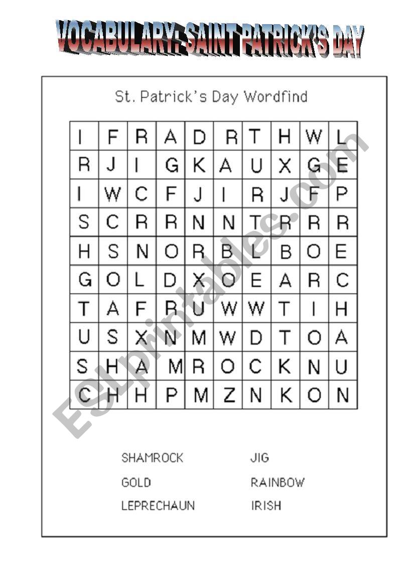 wordsearch Saint Patricks day