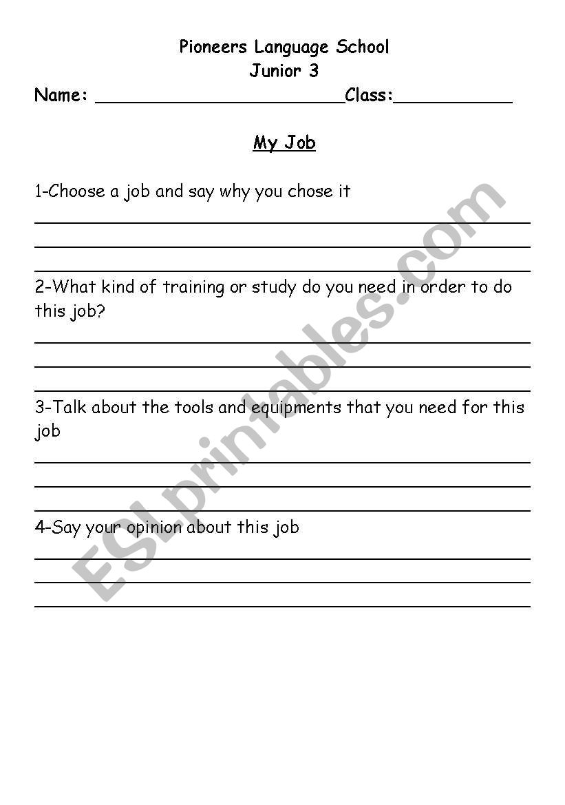 My Job worksheet