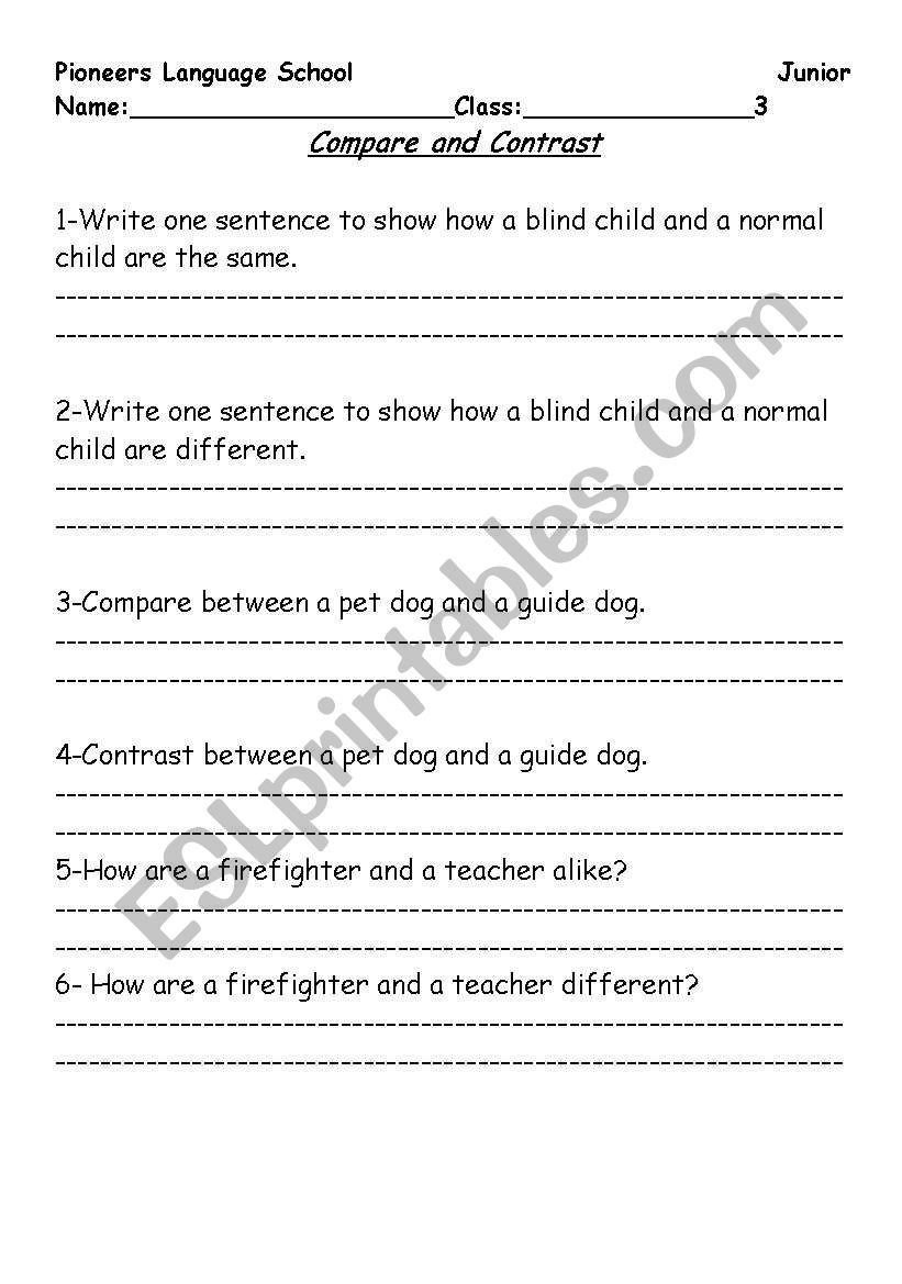 Compare and contrast worksheet