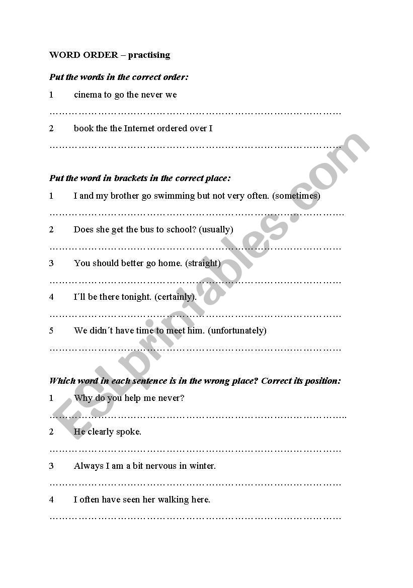 Word order worksheet