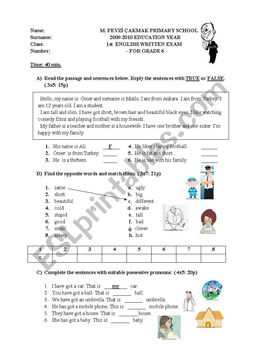 exam for 5-6th graders  worksheet