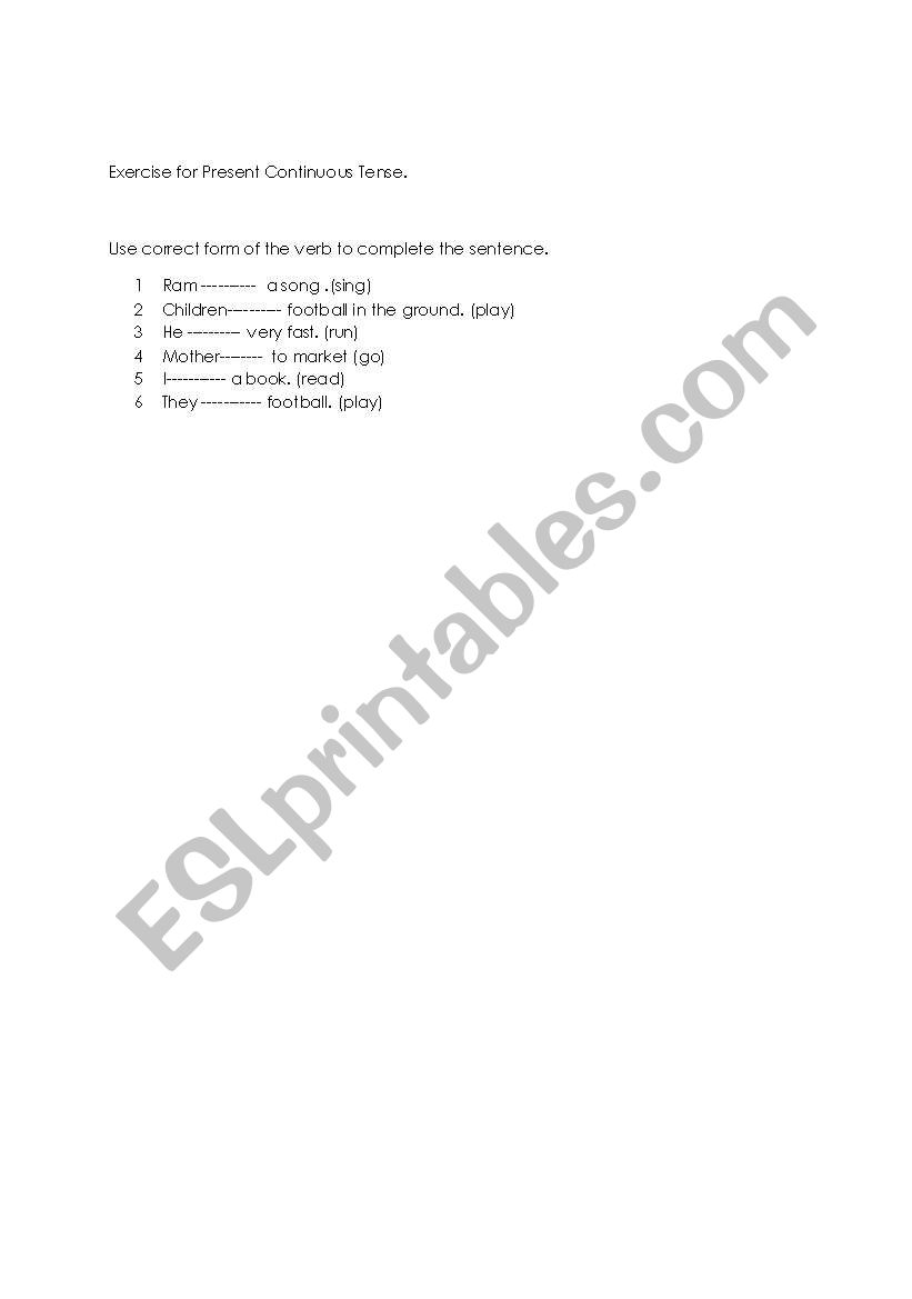 Present Continuous Tense worksheet