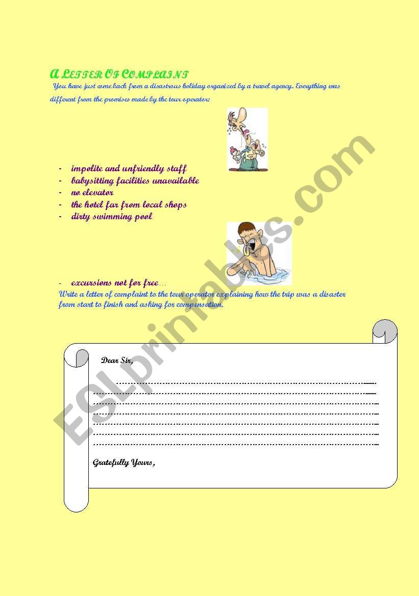 writing a complaint leter worksheet